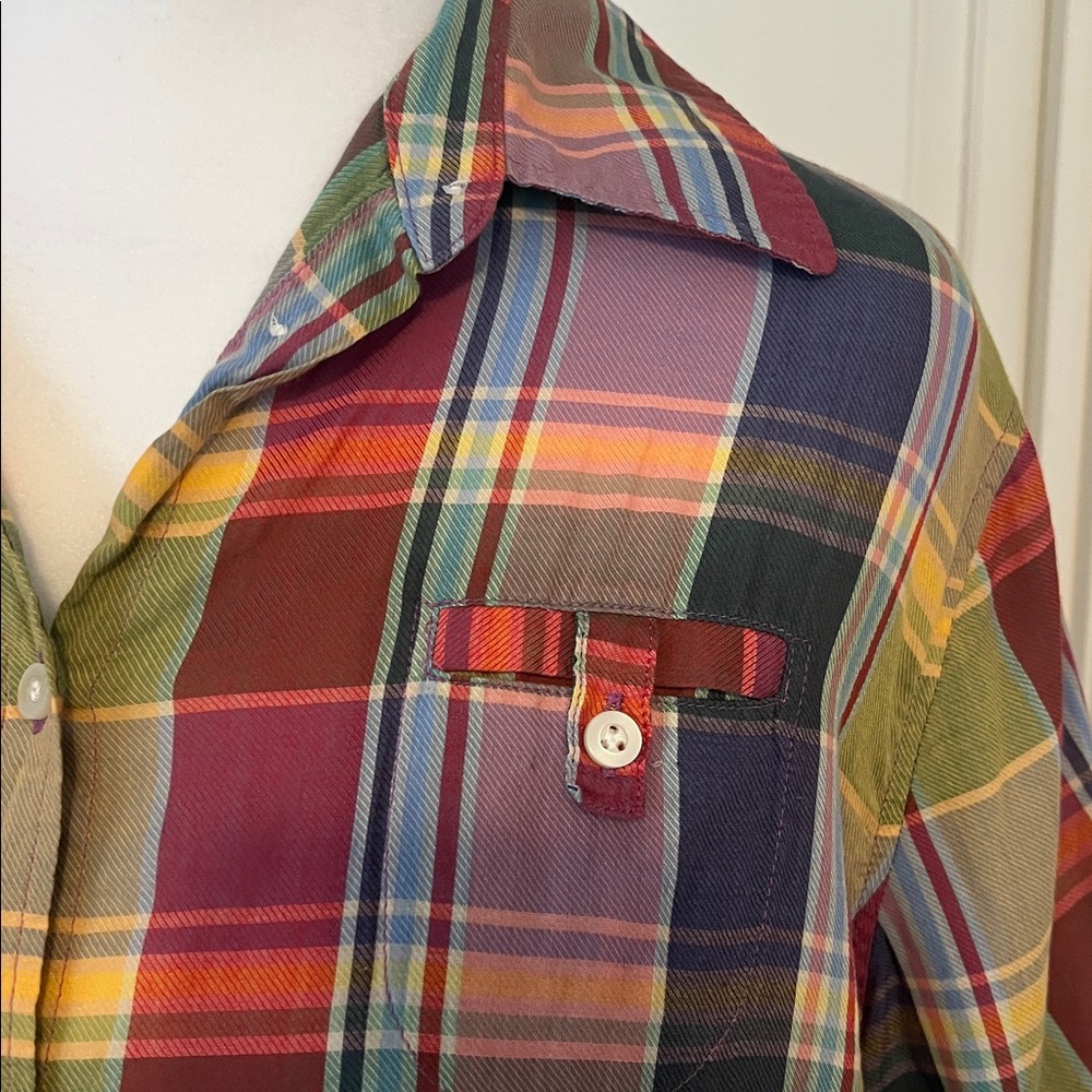 Vintage L.L. Bean Women’s Multicolor Plaid Short-Sleeve Button-Down Camp Shirt L - Picture 3 of 8
